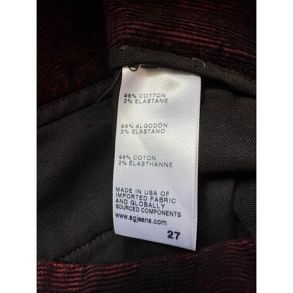 AG Adriano Goldschmied The Elvie Corduroy Red Plaid High Rise Crop Trouser 27 - Picture 11 of 12